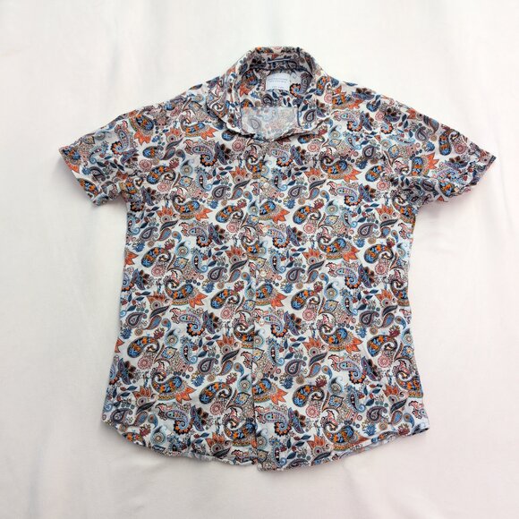 Denim & Flowers Men's White Paisley Short-Sleeve Button-Up M - Picture 2 of 10